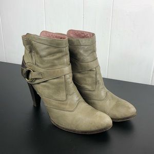 Josephine‎ Olive Leather Heeled Ankle Boots Sz 38